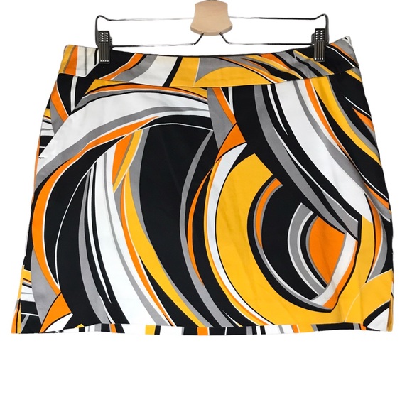 Women's 12 Loudmouth Ladies Golf Skort Skirt Geometric Swirls Yellow Black Lined - Picture 1 of 9